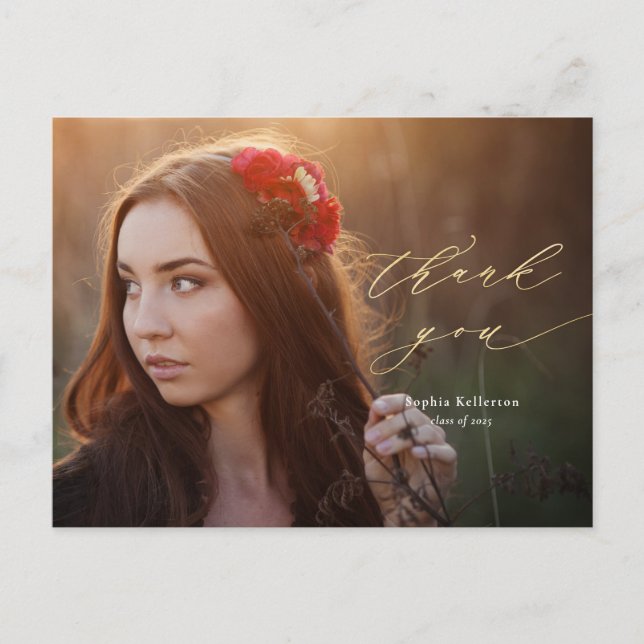 Guld Calligraphy-skript Foto Studenten Tack Vykort (Framsida)