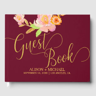 Guld calligraphy-skript, höstguestbook bröllop gästböcker