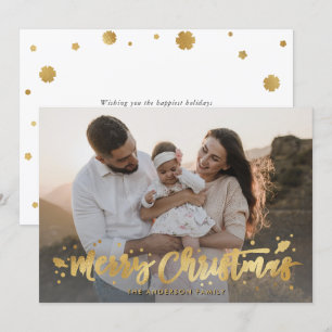 Guld Calligraphy Snowflake Photo God jul Julkort