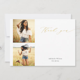 Guld Calligraphy Two Photo Studenten Tack Kort