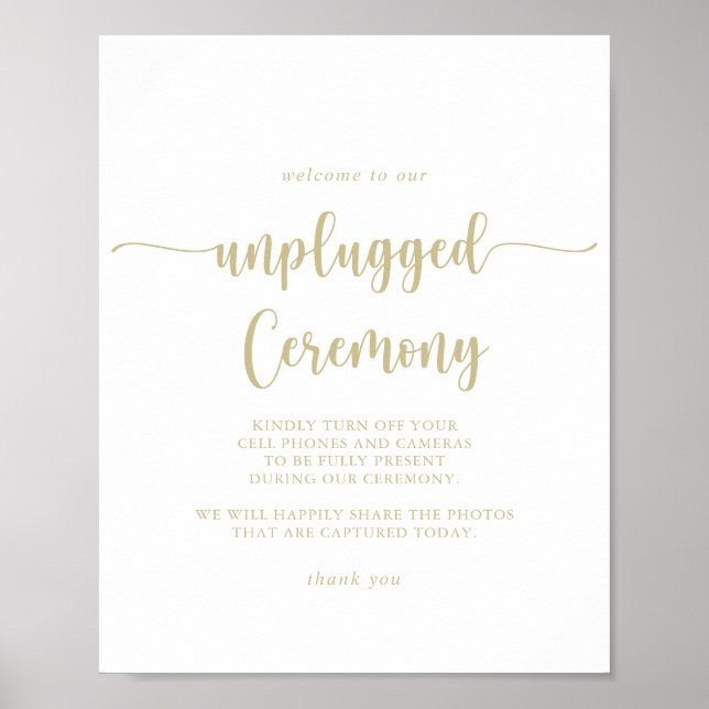 Guld Calligraphy Unplugged Ceremony Sign Poster (Framsidan)