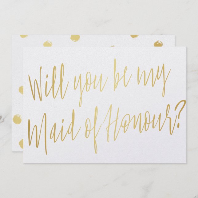 Guld Calligraphy "Will you be my maid of honor" Inbjudningar (Fram/baksida)