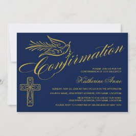 Guld Calligrigraphy Confirmation Kor and Dove Inbjudningar