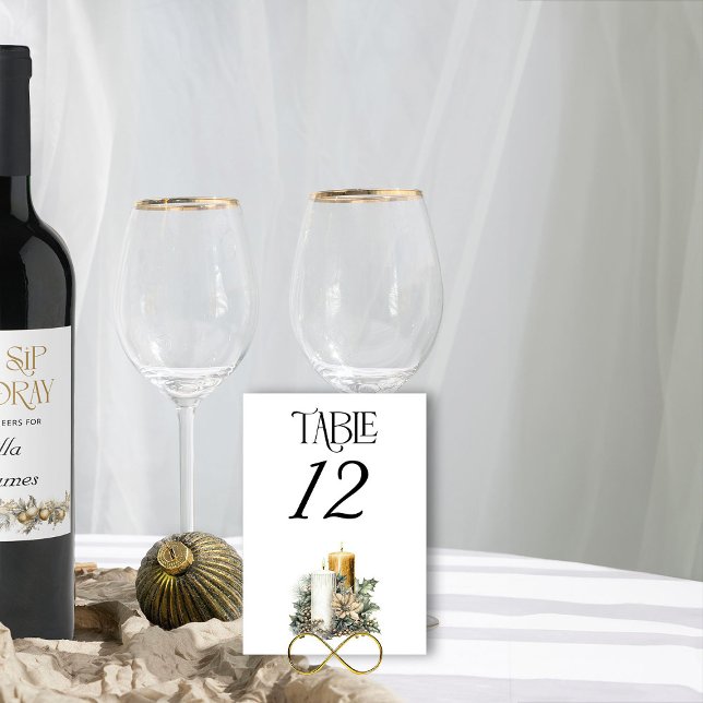 Guld Candle och Holly jul Bröllop Bordsnummer (Table Number from the Holly Bells Wedding Collection by Darling and May)