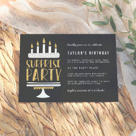 Guld Candles & Cake Surprise Födelsedagsfest Inbjudningar