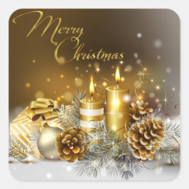 Guld Candles God jul Helgdag Fyrkantigt Klistermärke