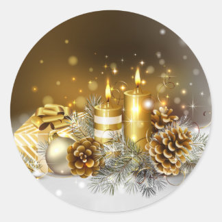 Guld Candles God jul Helgdag Runt Klistermärke