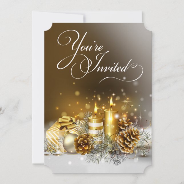 Guld Candles jul-Eleganten Party Inbjudningar (Framsida)