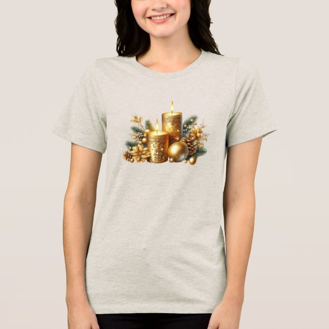 Guld Candles jul Helgdag Kvinnor T-Shirt (Framsida)
