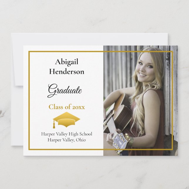 Guld Cap och foto i studenten Inbjudningar (Framsida)