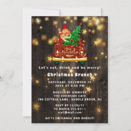 Guld Car God jul Brunch Dinner Santa Wood Inbjudningar