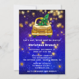 Guld Car God jul Brunch Dinner Star Navy Inbjudningar