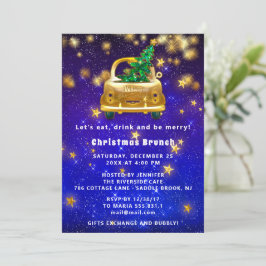 Guld Car God jul Brunch Dinner Star Navy Inbjudningar