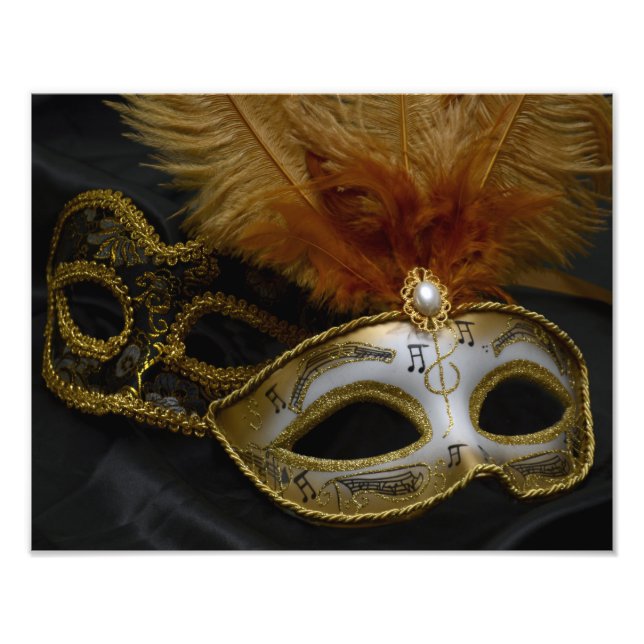 Guld Carnival Venetian Mask Masquad Fototryck (Framsidan)