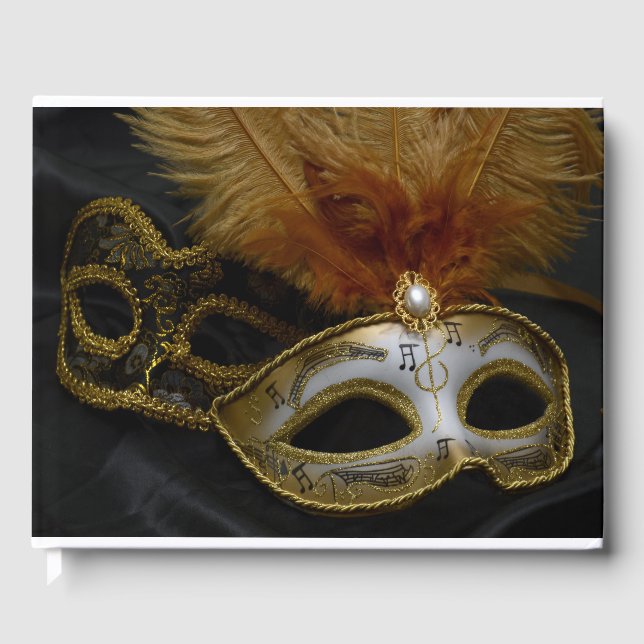 Guld Carnival Venetian Mask Masquad Gästböcker (Framsida)