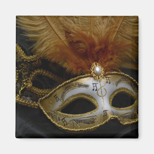Guld Carnival Venetian Mask Masquad Magnet (Framsidan)