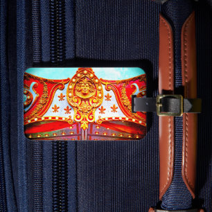 Guld Carousel Ansikte Vintage Retro Carnival Photo Bagagebricka