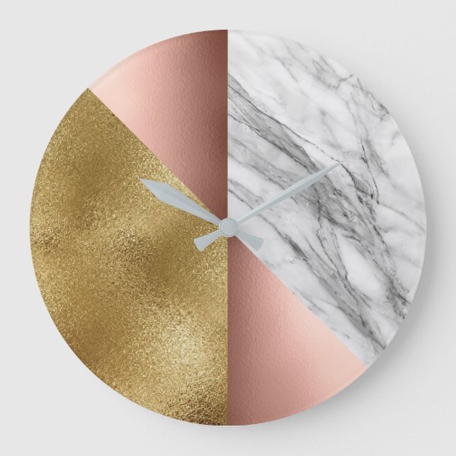  Guld Carrara Marble Grått Geometry Glass Rosa Stor Klocka (Framsida)
