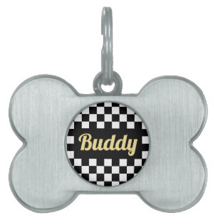 Guld Cat Hund Namn Modern Black White Kontrollerad ID-bricka Husdjur