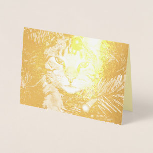 Guld Cat i Träd Roligt Purr-Fect Perfekt jul Folierat Kort