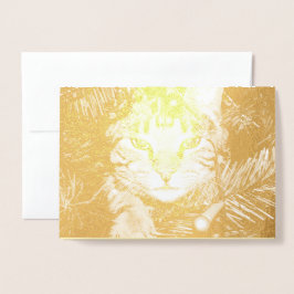 Guld Cat i Träd Roligt Purr-Fect Perfekt jul Folierat Kort