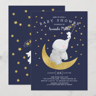 Guld Catch A Star Bunny Elephant Baby Shower Inbjudningar