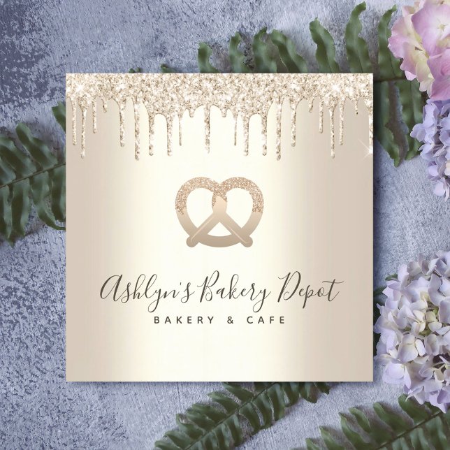 Guld Catering Bakery Pastry Chef Glitter Drives Fyrkantigt Visitkort (Skapare uppladdad)