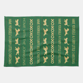 GULD CATS HUNDAR HÅRIG CHRISTMAS KÖKSHANDDUK