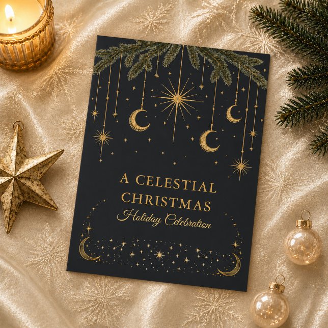Guld Celestial Julfirande Julfest Inbjudan (Gold Celestial Christmas Holiday Party Invitation)