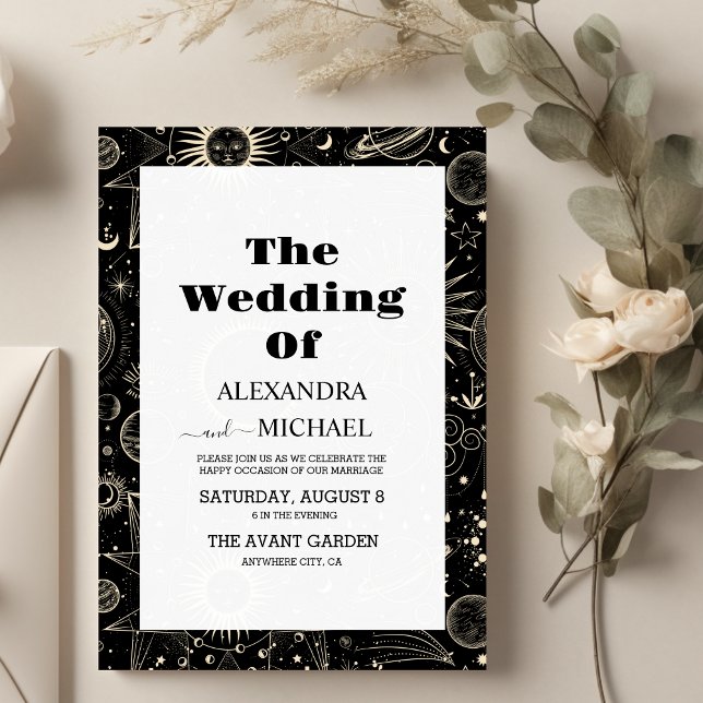 Guld Celestial Mystic Måne Bröllop Inbjudningar (Skapare uppladdad)