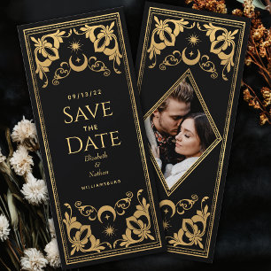 Guld Celestial Tarot Bröllop Photo Save Date Inbjudningar