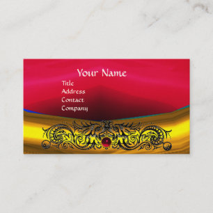 GULD CELTIC DRAGONS RED RUBY GEMSTONE MONOGRAM VISITKORT