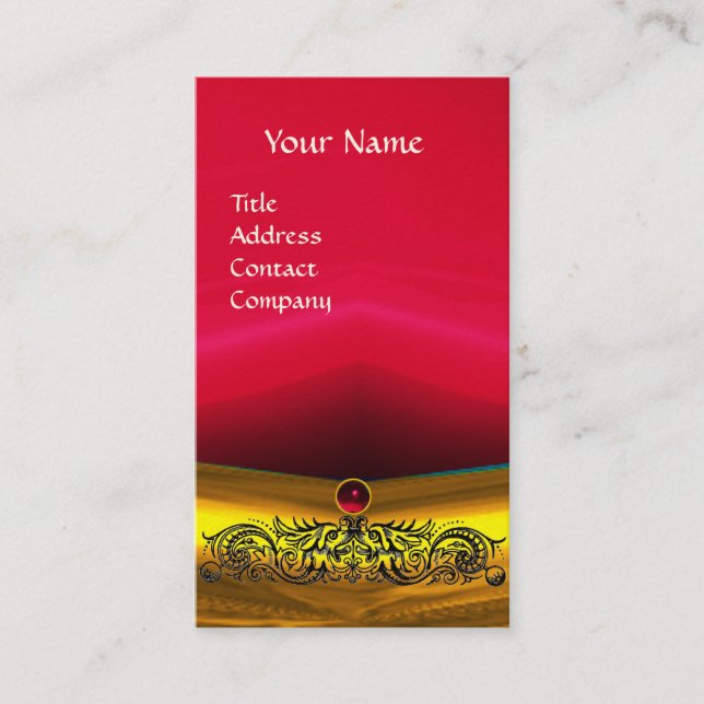 GULD CELTIC DRAGONS RED RUBY GEMSTONE MONOGRAM VISITKORT (Framsida)
