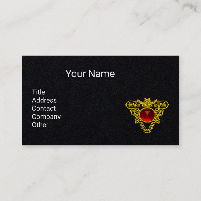 GULD CELTIC HEART JEWEL MED RED RUBY Black Visitkort (Framsida)