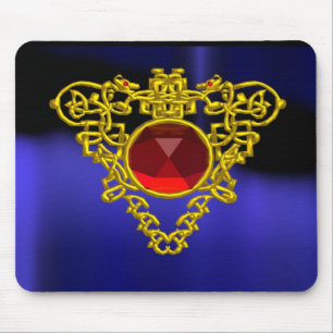GULD CELTIC HEART JEWEL MED RED RUBY GEMSTONE MUSMATTA