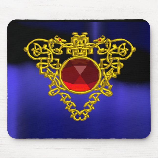 GULD CELTIC HEART JEWEL MED RED RUBY GEMSTONE MUSMATTA (Framsidan)