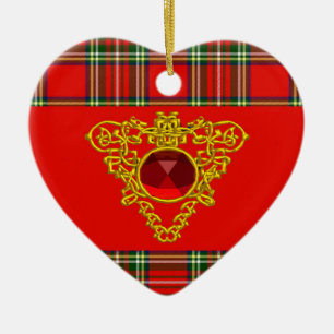 GULD- CELTIC HJÄRTA, RUBY, RÖD GRÖN SKOTSK TART JULGRANSPRYDNAD KERAMIK