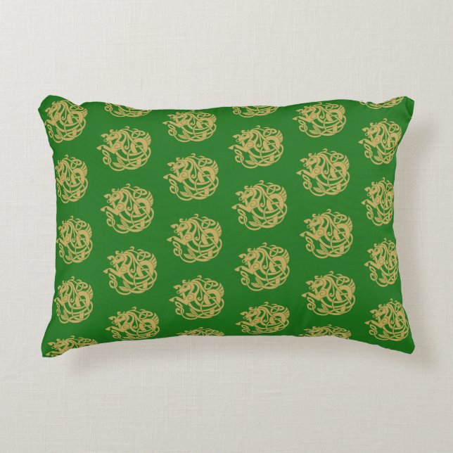 Guld Celtic Horse Mönster Prydnadskudde (Framsidan)