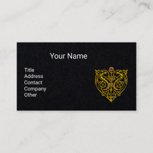 GULD CELTIC KNOT HYPER VALENTINE HEART Black Visitkort