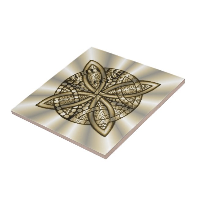Guld Celtic Knot Original Artistic Design Kakelplatta (Sidan)