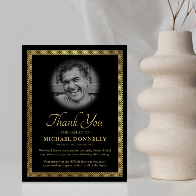 Guld Celtic Knot Photo Funeral Tack Kort (Skapare uppladdad)
