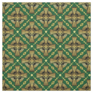 Guld Celtic kor/braided knot design trasa grönt Tyg