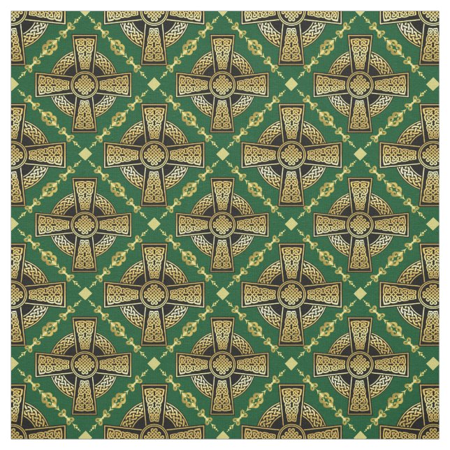 Guld Celtic kor/braided knot design trasa grönt Tyg (Provkarta)