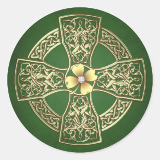 Guld Celtic Kor Jeweled Stickers Runt Klistermärke