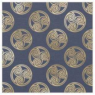 Guld Celtic Triskele Spiral in Circles on Blue Tyg