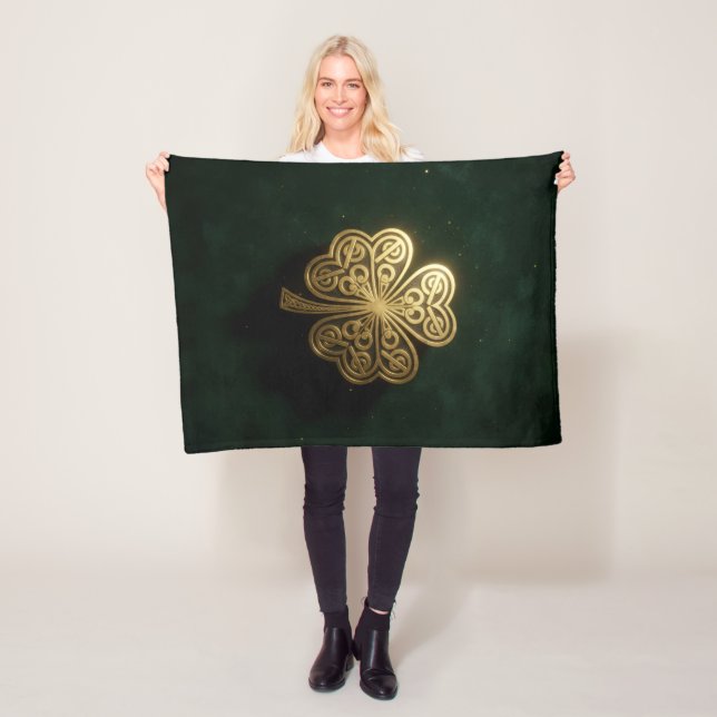 Guld Celtisk Shamrock Grön Sammet Filta Fleecefilt (På plats)