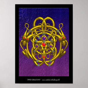 GULD CELTISKA KNOT MED TVÅ DRAGON POSTER