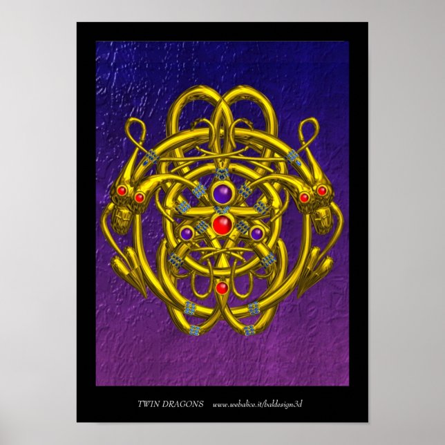 GULD CELTISKA KNOT MED TVÅ DRAGON POSTER (Framsidan)