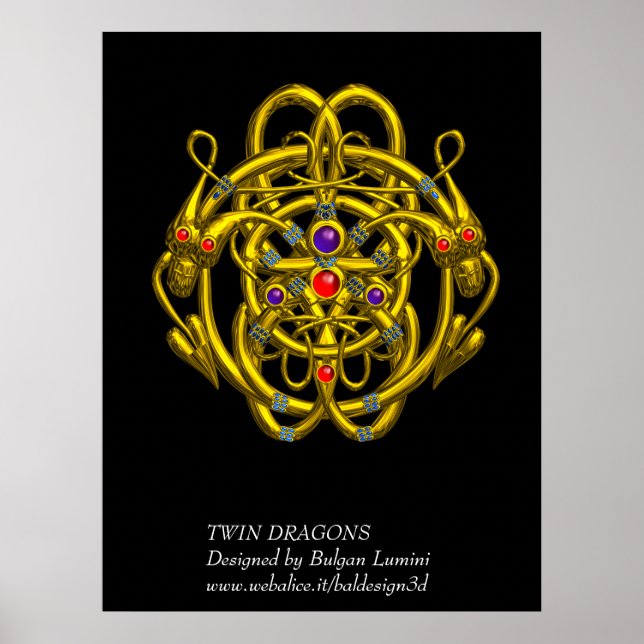 GULD CELTISKA KNOT MED TVÅ DRAGON POSTER (Framsidan)