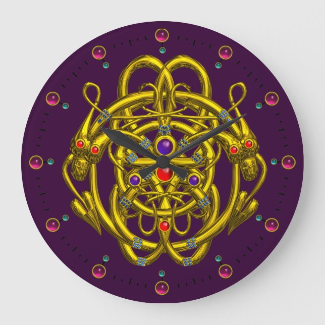 GULD CELTISKA KNOT MED TVÅ DRAGON STOR KLOCKA (Framsida)